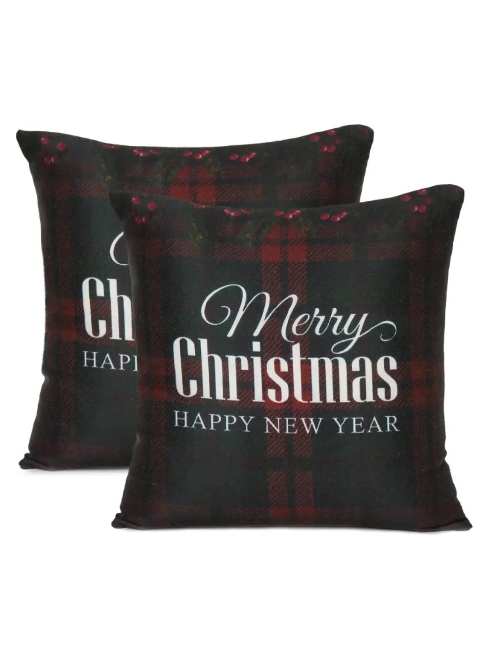 Oussum Cotton Cushion Cover Christmas New Year Wishes Print Pillow Case Set of 2